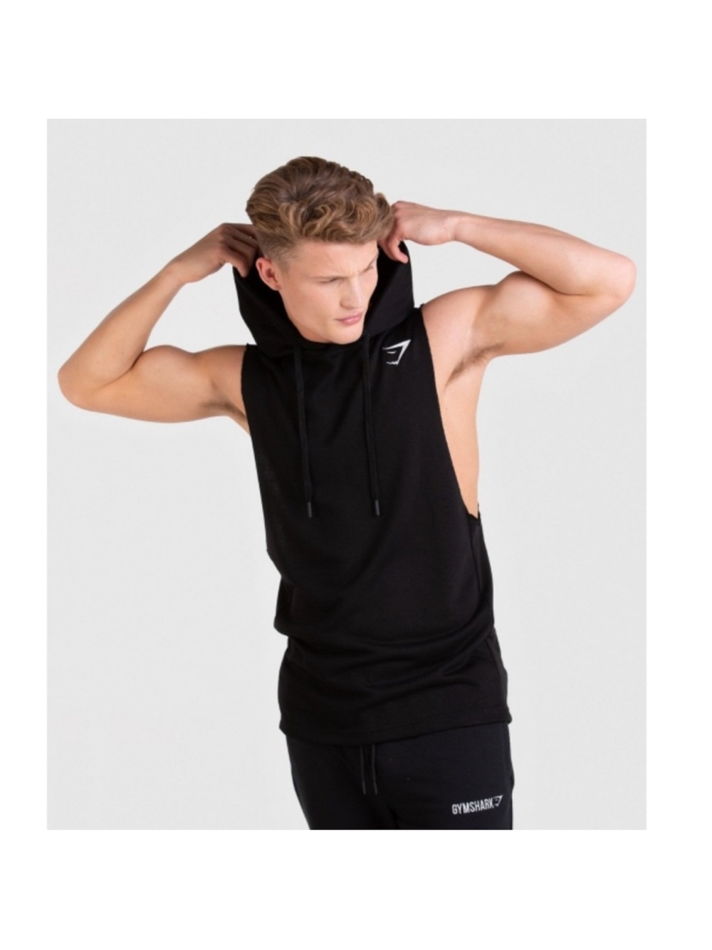 Gymshark Men’s Black Drop Arm Sleeveless Hoodie Tank - Picture 2 of 10